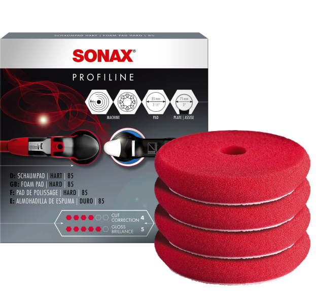 SONAX Polishing Pads (Red – 85 mm – Hard – 4 Pack)
