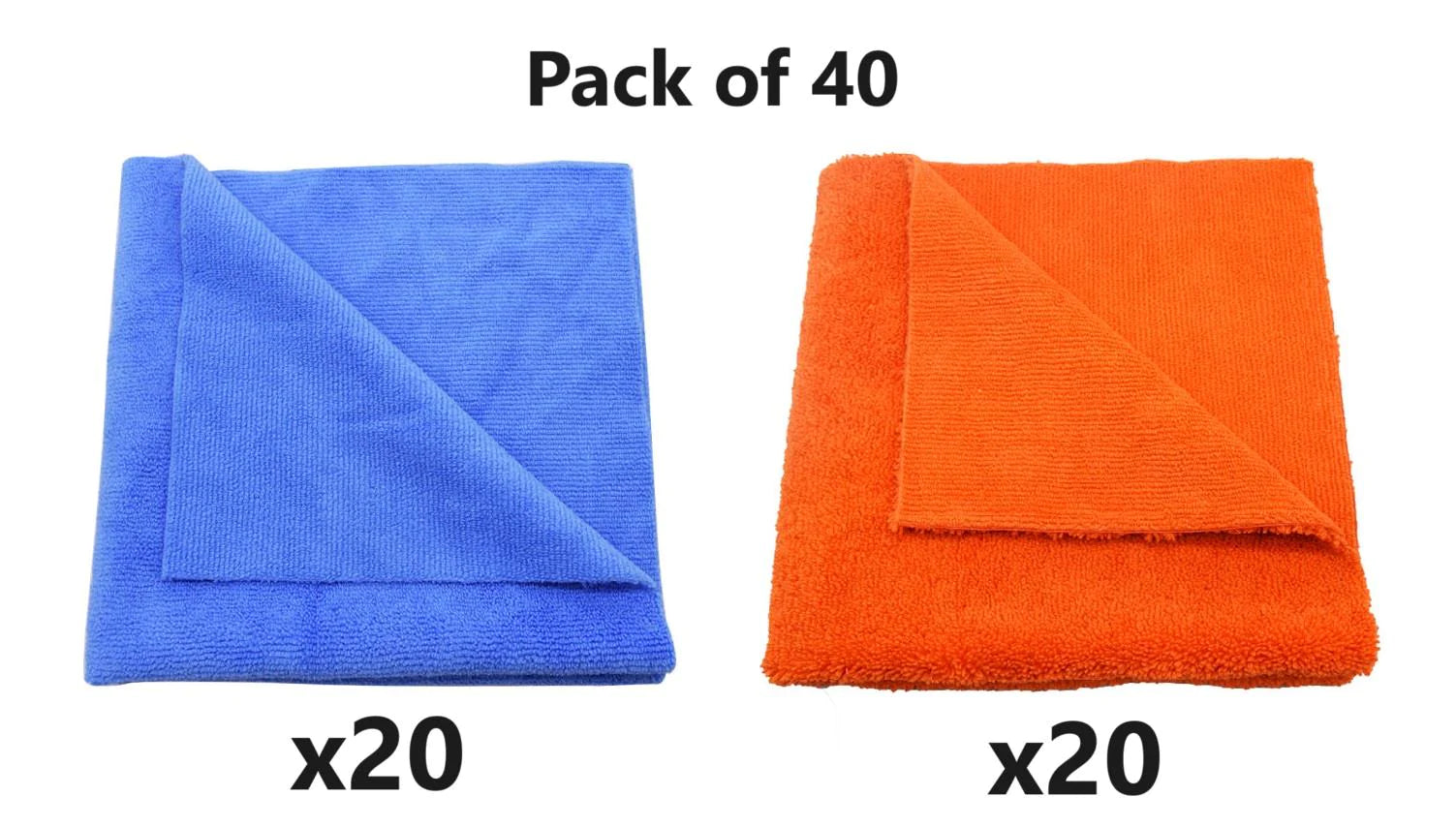 Pack of 40 Microfibre Cloths (20x 350gsm Warp Knit Edgeless, 20x 400gs