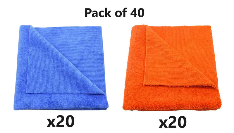 Pack of 40 Microfibre Cloths (20x 350gsm Warp Knit Edgeless, 20x 400gsm Tiger Edgeless)