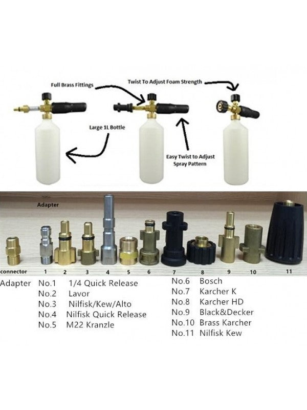 Heavy Duty Snow Foam Lance - Premium Quality With Full Brass Internals (various fittings)